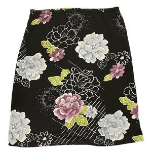 Y2K George Floral Black Purple Blue Skirt Sz S